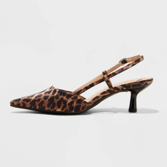 NEW A New Day Annette Satin Slingback Heels with Memory Foam Insole Leopard 8.5 - Picture 2 of 4
